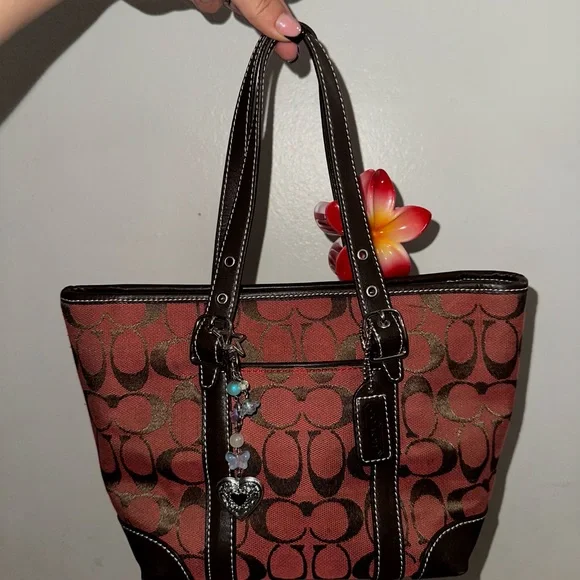 Coach Red and Brown Women's Mini Tote Bag - Picture 3 of 9